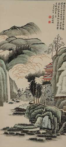 A Chinese Wildland Painting Scroll, Jin Cheng Mark