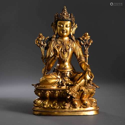 A Gilt-bronze Statue of Manjusri Bodhisattva