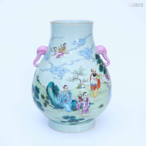 A Famille Rose Eight Immortals Carved Elephant Ear Porcelain...
