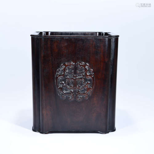 A Red Sandalwood Square-shaped Brush Pot