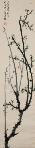 A Chinese Plum Blossom Painting Scroll, He Xiangning Mark