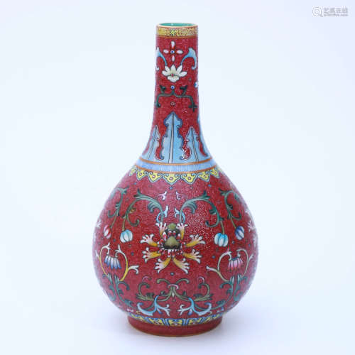 A Red-glazed Famille Rose Interlocking Flower Bottle Vase