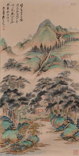 A Chinese Landscape Painting Paper Scroll, Zhang Daqian Mark