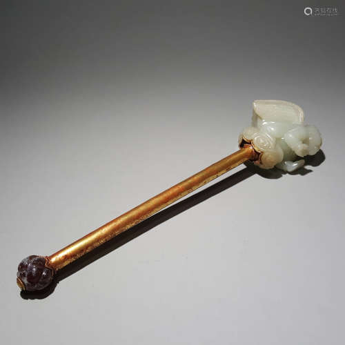 A Gold and Silver Gilded Hetian Jade Mace