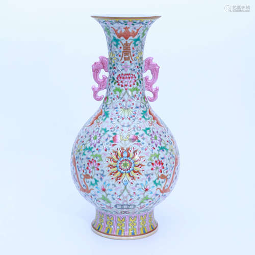 A Famille Rose Floral Dragon Pattern Porcelain Double-eared ...