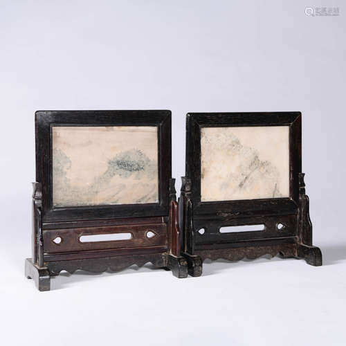 A Pair of Red Sandalwood Ink-stone Screen