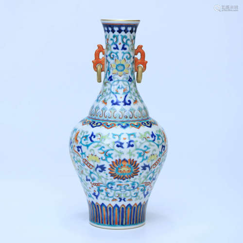 A Doucai Floral Porcelain Double-eared Vase