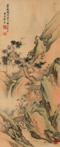 A Chinese Landscape&Figure Painting Scroll, Qi Kun Mark