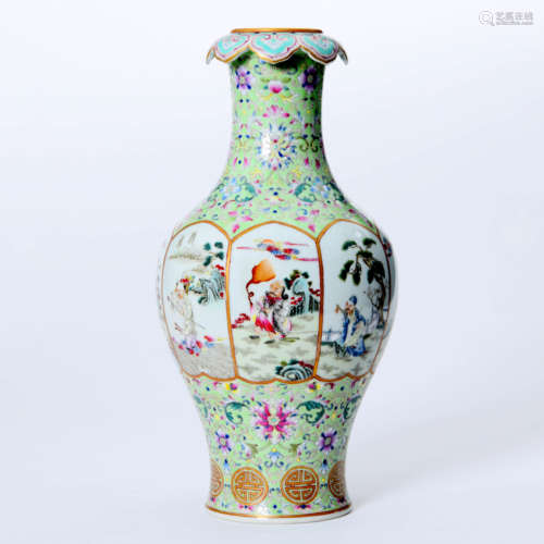 A Famille Rose Porcelain Zun Carved with Eight Immortals