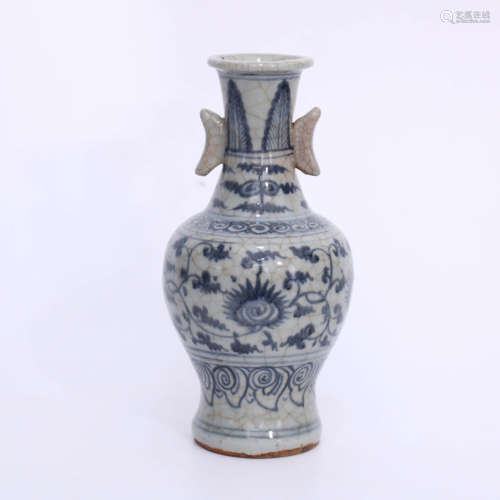 A Blue and White Antique  Pattern Porcelain Double-eared Vas...