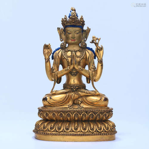 A Gilt-bronze Statue of Four-armed Avalokitesvara Bidhisattv...