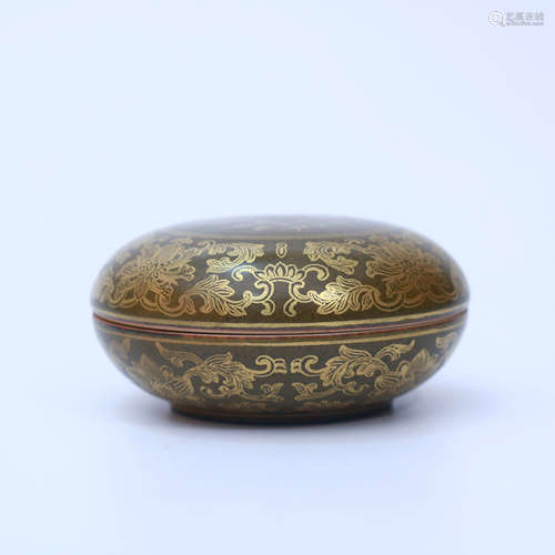 A Tea-dust Glaze Gilt-inlaid Porcelain Inscribed Printing Mu...