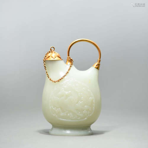 A White Jade Phoenix Bird Pattern Bagging Pot