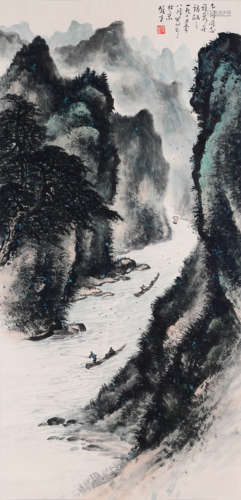 A Chinese Landscape Painting Paper Scroll, Li Xiongcai Mark