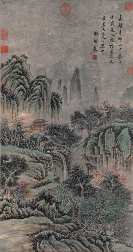 A Chinese Landscape Painting Paper Scroll, Wen Zhengming Mar...