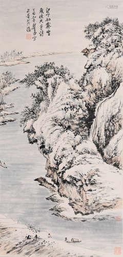 A Chinese Snow Landscape Painting Paper Scroll, Zheng Wuchan...