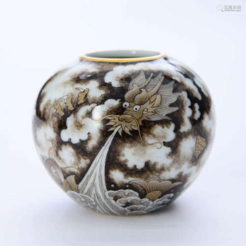 A Grisaille Gilt-inlaid Dragon Pattern Porcelain Water Pot