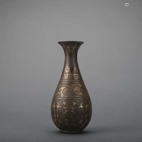 A bronze vase ware with silver