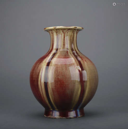 A flambe glazed pear-shaped vase