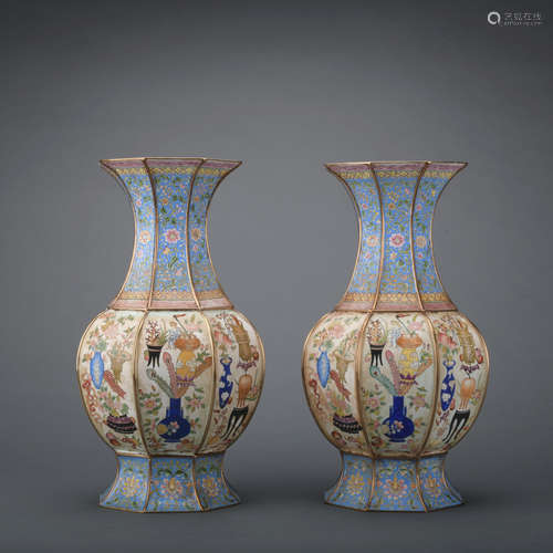 A pair of enamel 'floral' vase