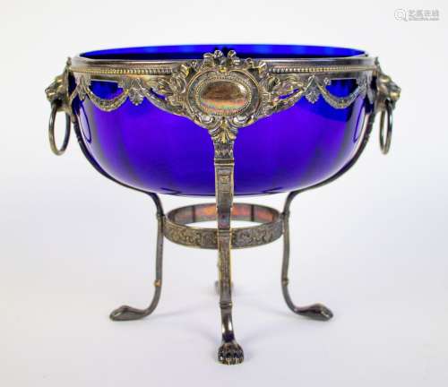 Blue glass cup in silver WMF frame