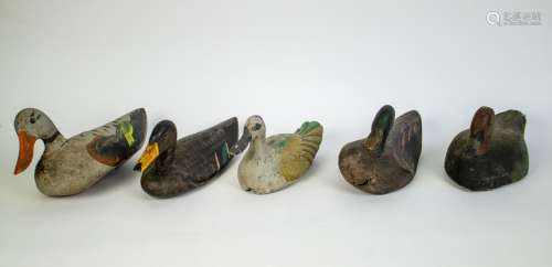 Lot with 5 old wooden decoy ducks