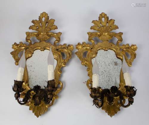 2 Italian gilt wooden mirrors with lights
