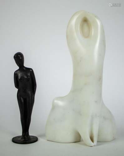 A marble and a bronze sculpture