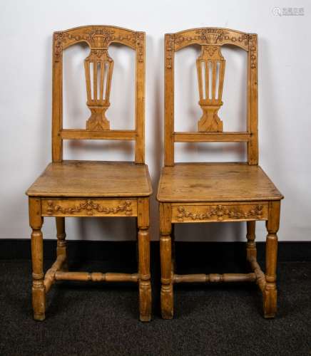 2 Antique wooden chairs + an old wooden table 19th C.