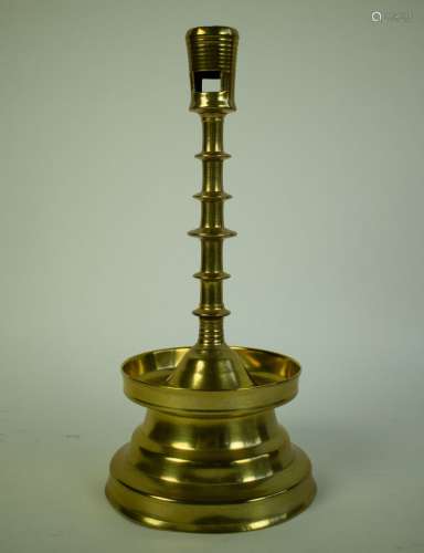 Early 16th Century five Knop Flemish brass candlestick