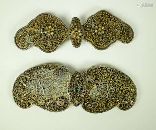 2 Ottoman silver buckles with filigree