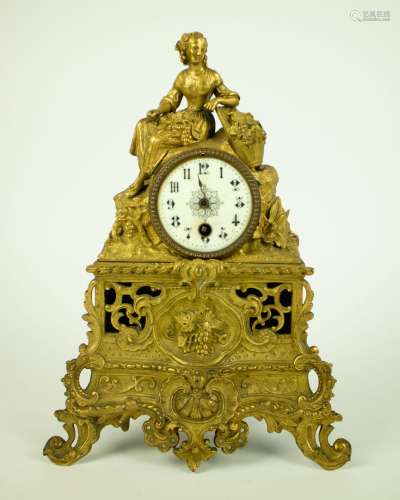 French 19th century fire gilded mantel clock