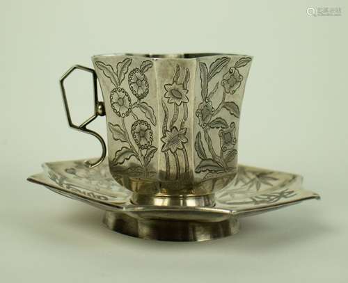 Chinese silver saucer and coffee cup late 19th