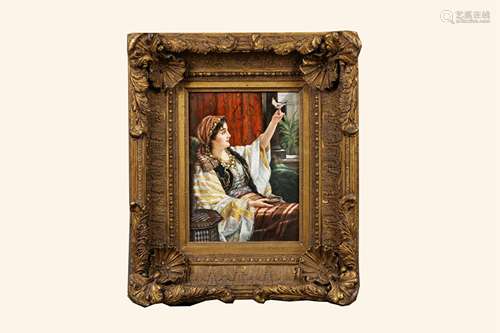 Nineteenth century. Oil painting hanging screen of 