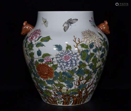 Qing Qianlong powder enamel longevity rich plum bottle