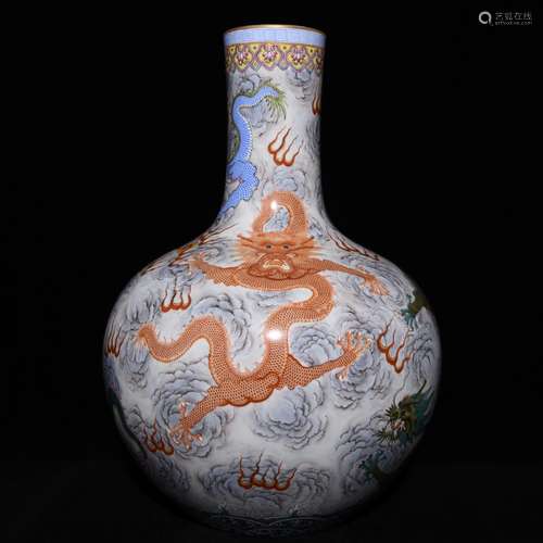 Qianlong powder enamel painted gold five dragons celestial g...