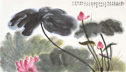 1924-2005 匡仲英 荷花 紙本鏡片