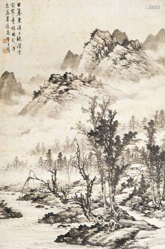 1898-1991 黃君璧 日暮秋景 紙本鏡框