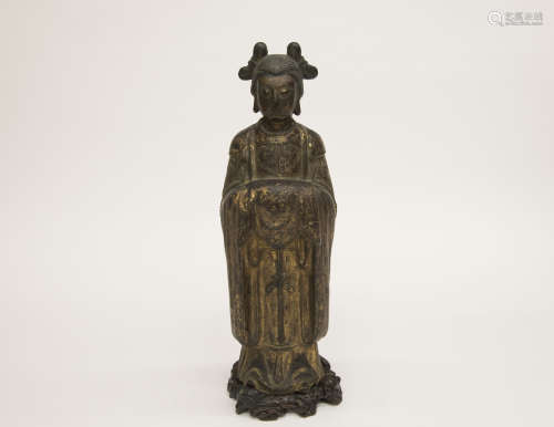 宋元時期-「匠人栗大凰造」款銅胎描金仕女像