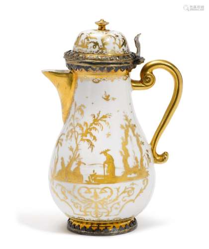 奥格斯堡金中国画配镀金银座的咖啡壶迈森，约1720年，画作约1725年...