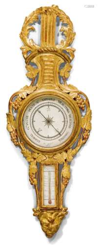 气压计/温度计路易十六，气压计圆盘，有签名和日期。PAR DELOR 1765...