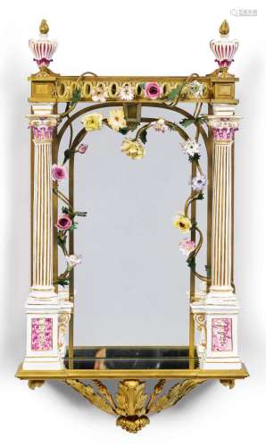 路易十六风格的镀金铜镜，瓷器成分瓷器迈森，18世纪下半叶，青铜器法...