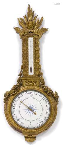 罕见的气压计-温度计路易十六，法国，约1790年。青铜和黄铜，镀金。由...