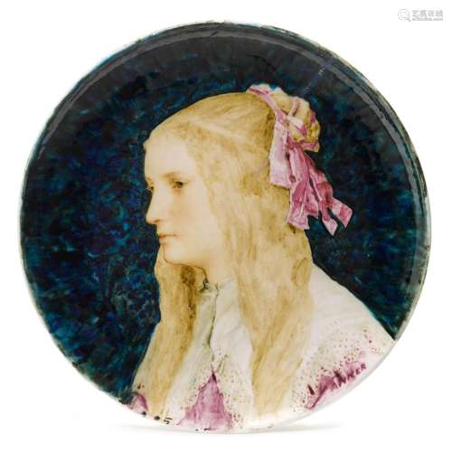 费因斯盘，配以年轻女士的肖像Albert Anker (1831-1910)为Théodor...