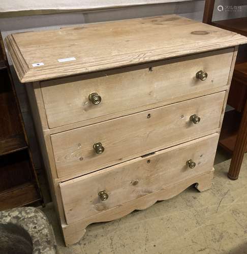 A late Victorian stripped pine chest of drawers, (altered) w...