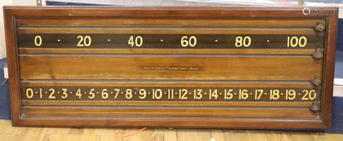 An Orme & Son Ltd mahogany snooker score board, 92cm long, 3...