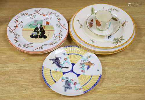 A group of Wedgwood Aesthetic period plates and a cup and sa...