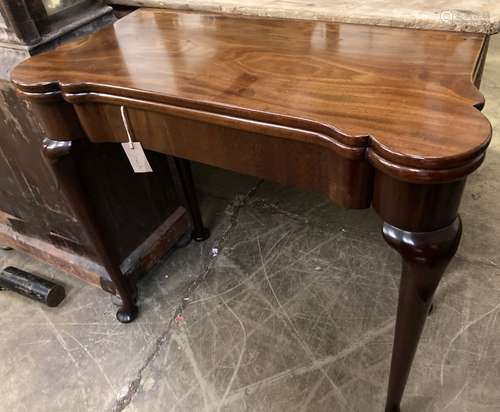 An 18th century mahogany folding card table, width 81cm, dep...