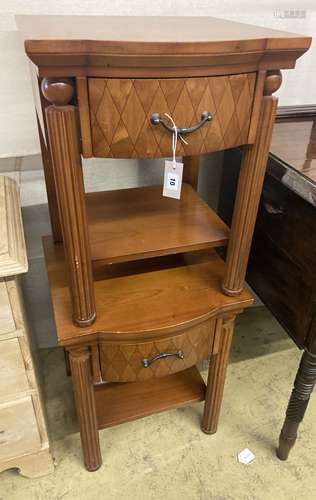 A pair of mahogany bow front bedside tables, width 50cm, dep...