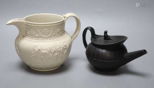 A Wedgwood basalt teapot and cover, c.1800 and a Turner, Lan...